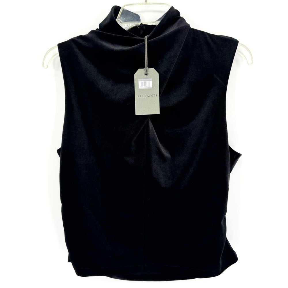 NWT All Saints Tia Velvet Sleeveless Mock Neck Top Black Size 10 Minimalist Goth - Picture 5 of 13